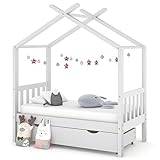 TECHPO Baby & Toddler Cots & Toddler Beds,Kids Bed Frame with a Drawer White Solid Pine Wood 70x140 cm