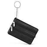 Aucuu Coin Purse Leather Zipper Wallet Card Holder Key Case Women Mini Wallet, with 3 Compartments & Keychain, Small & Lightweight, Easy to Carry, 12 * 8 CM (Black)