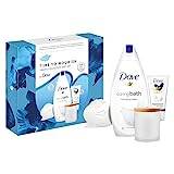 Dove Time to Nourish Treats Collection Bath soak, Hand Cream and Beauty Bar Gift Set with a soy wax candle skin care products for her 3 piece