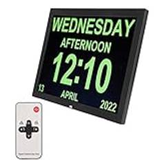 Large Digital Day Clock, Remote Controlled Dementia Calendar Alarm 15 Inch with Date and Day for Home (#1)