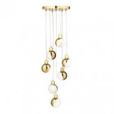 BHS Cleveland 7 Light Cluster Pendant In Polished Brass Finish With Glass Shades