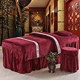 Massage Table Sheets, Salon Hotel SPA Bed Cover, Crystal Velvet Simple European Style Beauty Bedspread Four-Piece Thickening Universal Beauty Bedding Massage Bed Cover (Red 80 * 190cm)