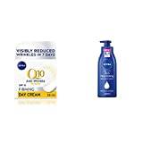 NIVEA Q10 Anti-Wrinkle Power Firming Day Cream SPF 15 (50ml), Anti-Wrinkle Face Cream with Skin Identical Q10 and Creatine, Face Cream for 3x Wrinkles & Rich Nourishing Body Lotion (400ml)
