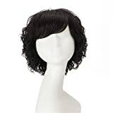 Drasawee Curly Wave Hair Wig with Bangs for Women Real Human Hair Adjustable Wig Cap for Thinning Hair and Hair Loss Machine Made Natural Black