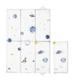 Little Poppets Deluxe Unisex Folding Travel Nappy Baby Changing Mat with Popper Close - 40cms x 60cms (Open) - Planets in Space, White