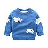 Unisex Baby Knitted Sweater Long Sleeve Fleece Warm Blouse Pullover Sweatshirt Elephant&Blue 2-3T/100