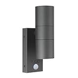 Kerry Outside Wall Lights with Sensor, IP65 Waterproof Up Down Outdoor Lighting, External Pir Wall Mount Security Light, Anthracite Grey Stainless Steel Exterior Light Mains Powered (Bulb Excl.)