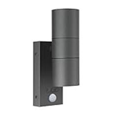Kerry Outside Wall Lights with Sensor, IP65 Waterproof Up Down Outdoor Lighting, External Pir Wall Mount Security Light, Anthracite Grey Stainless Steel Exterior Light Mains Powered (Bulb Excl.)