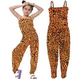 (13 Years, Leopard Neon Orange) Girls Plain Color Playsuit All In One Jumpsuits - 13-14yrs
