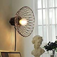 SUNLLOK Modern Gold Metal Mesh Round Wall Light Fixture with Plug in Cord, Small Industrial Semi Flush Pull String Mount Ceiling Light, Wall Sconces Wall Lamp Lighting for Indoor Living Room Bedroom
