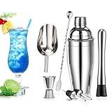 Cocktail Shaker Set, 750 ML Stainless Steel Cocktail Mixing Set with Stainless Steel Shaker, Jigger, Pourers, Strainer, Muddler, Bar Spoon & Ice Scoop, 7 Pieces Bar Tool Kit for Christmas,Anniversary