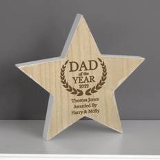 Personalised Dad of the Year Rustic Wooden Star Ornament Natural