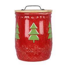 Young's Red Ceramic Woodland Lodge Goodie Jar with Wood Lid