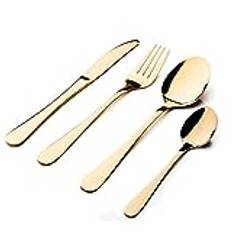 Sabichi Glamour Gold Cutlery Set - 16-Piece Stainless Steel Knives And Forks Set - University Essentials - Tableware Set with Spoon Knifes and Forks - Service for 4 - Dishwasher Safe - Coloured Finish