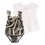 Carter's Baby Girls 2-Pack Zebra 1-Piece Swimsuit & Cover-Up Set 24M Black/White