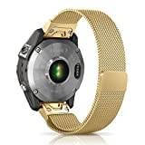 Niboow Strap QuickFit 22mm Compatible with Garmin Fenix 7/Fenix 6 GPS/Fenix 6 Pro GPS/Fenix 6 Pro Solar, Men Women Stainless Steel Metal Watch Bands for Garmin Fenix 5/5 Plus/Approach S62 - Gold