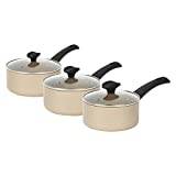 Salter COMBO-8189 Olympus Saucepan Set-3 Piece Non-Stick Induction, 16/18/20 cm Milk Pans with Lids, Pressed Aluminium Cookware, Bakelite Handles, Dishwasher Safe, PFOA-Free Cooking Pots, Gold