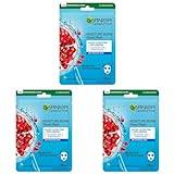 Garnier Moisture Bomb Pomegranate and Hyaluronic Acid Sheet Mask, Super Hydrating & Replumping Face Mask, For Dehydrated Skin, Biodegradable and Vegan Tissue, 28g (Pack of 3)