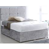Premium Crushed Velvet Silver 4ft 6in Double Divan Bed Base only