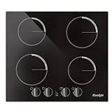 Cooksir Induction Hob 4 Zone, 7000W, Electric Hob 59cm Built-in Hob, Rotary Knob Control, Electric Induction Hob, Ceramic Glass Hob, 9 Power Levels, No Plug