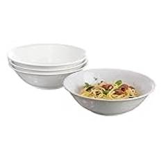 Pasabahce Porcelain Salad/Pasta Bowl - 24 cm, Set of 4, Large White Pasta Bowls, Versatile Bowls for Salads, Pasta, Quality Porcelain Tableware, Classic Pasta Dish Bowls, Soup and Salad Bowls
