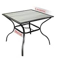 NADADI 35" Patio Dining Table, Square Indoor Outdoor Bar Table for 4, All Weather Metal Frame & Ceramic Tile Tabletop for Balcony, Backyard, Garden and Poolside - Gray