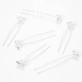 Claire's Pearl & Crystal Floral Hair Pins - 6 Pack - Silver
