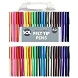 50 Felt Tips Colouring Pens for Adults & Kids | Felt Tip Pens for Children | Drawing Coloured Pens Felt Pens, Colouring Pens for Kids | Coloured Markers Pack | Felt Tip Pens for Adults Colouring Book