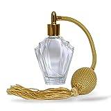 Essential Flair Perfume Bottle with Spray Atomizer, 45ml, Gold Tassel Gold Finish. Includes Funnel & Gift Box
