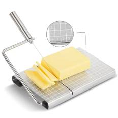 1pc Graduated Stainless Steel Cheese Slicer With Plate - Easy And Accurate Slicing For Perfectly Sliced Cheese