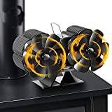 Fireplace Fan, Double Head Stove Fan, with 12 Blades Fireplace Fan for Wood Stove Fireplace Stove Pipe Woodburner Stove Top-Ideal Small Wood Burning Fan Fireplace