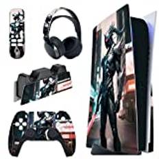 PlayVital Full Set Skin Decal for PS5 Console Disc Edition, Sticker Vinyl Decal Cover for PS5 Controller & Charging Station & Headset & Media Remote - Cyber Ninja