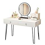 Modern Dressing Table, Makeup Table for Girls Women, Dressing Table for Home, Office, Removable Mirror, Upholstered Stool, 4 Iron Hairpin Legs, 80 x 40 x 75cm (Color : White, Size : 80cm desk/mirror