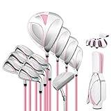Golf Club Right Hand Set, 11 Piece Ladies Complete Golf Club, Driver (Titanium Alloy)+4,7 Wood (Stainless Steel)+U5+6,7,8,9,P,S Iron +Putter+Ball Bag