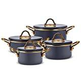 Karaca Ilion Enamel Granite 8-Piece Anthracite Cookware Set Healthy, Durable, Hygienic, Glossy Surface, Colour Retention, Easy to Clean, Durable, Stylish