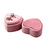 JIHUOO Heart Shape Velvet Ring Box Wedding Ring Case Proposal Ring Bearer Box Vintage Earring Box Couples Ring Holder Pink
