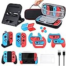 icyant 18 in 1 Accessories Kit Compatible with Nintendo Switch, Family Party Pack Game Accessories Set Kit Carry Case for Nintendo Switch with Charging Dock, Adjustable Stand, Comfort Grip Case