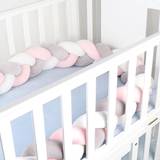 (Grey +white+ pink) 4M Anti-collision Strip Kids Bed Crib Bumpers Braided Protective Bar