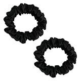 YANYEZ Silk Hair Bands 2pcs 100% Mulberry Silk Hair Bands Stretchy Solid Colour Hair Bands Soft Anti-frizz No Trace Ponytail Holders for Women Girls Black for Beauty Make-up Bathing Cooking