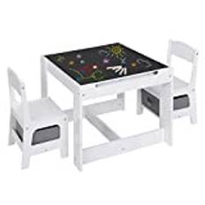Lestarain Children’s Table and Chair Set with Storage Kids Desk with 2 Chairs Reversible Tabletop Blackboard Paper Roll, for Toddler, Nursery, Playroom, Preschool Furniture