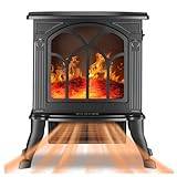 Freestanding Electric Fires Uk ， Automatic Power Off When Overheating Electric Wood Burner Tempered Glass Two Levels Adjustable Electric Fireplace Freestanding for Living Room Office Terrace