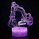 RZXYL 3D Excavator Optical Illusion Lamp Night Light LED Kids Mood Light Lamp Remote Control Bedside Table Lamp for Home Bedroom Decoration Christmas Birthday Gifts