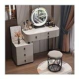 Makeup Vanity Table Modern White Vanity Table, Vanity Desk with LDE Mirror and Bedside Table, Dressing Table for Girls and Women Vanity Desk (Color : Grey round stool, Size : 120cm)