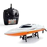 VUCICA 2.4Ghz Wireless Electric Remote Control Boats Large RC Boat 35km/h Fast Racing Boats for Pools and Lakes with Rechargeable Battery,Low Battery Alarm,Capsize Recovery for Boys Kids and Adults (