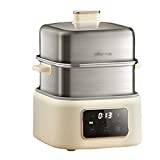 Food Steamer Electric Steamer Multi-functional 2layer Stainless Steel Egg Steamer Stewing High Capacity (Color : Beige, Size : 23.3x22.4x27.6cm)