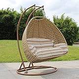 Rattan Garden Hanging Egg Swing Chair with Cushion ( Large double seater ) (Brown)