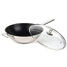 Villeroy & Boch Vivo Group COMBO-6571 30 cm Wok with Lid - Set of 4 Non-Stick Stir Fry Pans, Saute Pan with Stay-Cool Handle, Stainless Steel Cookware, Induction Suitable, High Gloss Polished Body