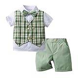 Toddler Boy's Clothes Set Children's Green Short Sleeved Suit Gentleman Outfit Boys' Summer Clothes Fall Toddler Boy Outfits (Green, 12-18 Months)
