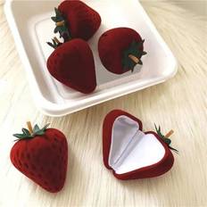 Romantic red velvet ring box cute strawberry ring holder engagement ring case