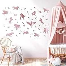 wooshwa 3D Acrylic Mirror Wall Stickers Unicorn Silhouette Wall Decals for Girls Bedroom Baby Nursery Kids Room(Rose Gold)